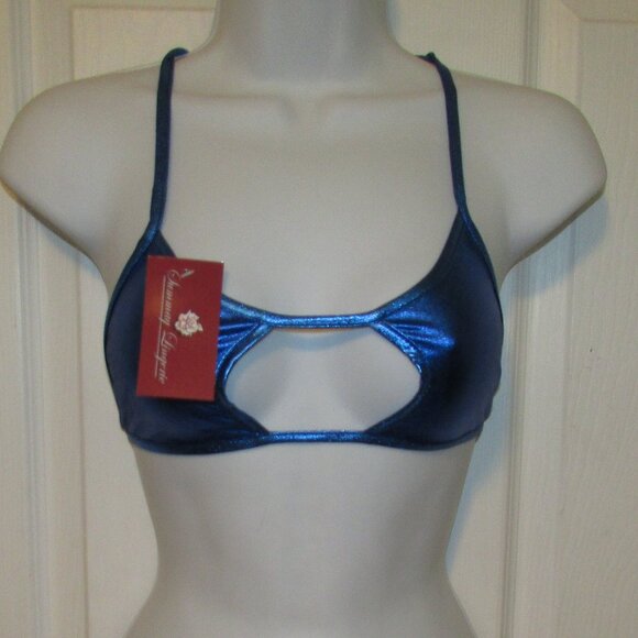 Blue Metallic Booty Short Strappy Top Bikini - NEW - Picture 4 of 9